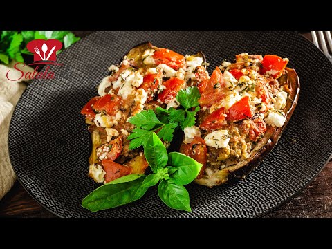 Auberginenschiffchen 🍆 // LOW CARB Rezept // mit Hackfleisch und Feta überbacken // Mittagessen