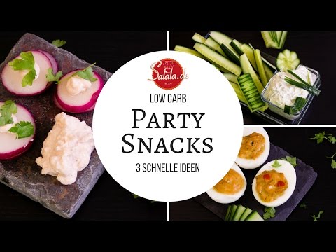 3 Partysnacks - gefüllte Eier - Radieschen Sandwich mit Lachscreme - Gemüsesticks mit Gurkendip