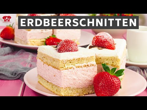 Erdbeerschnitten 🍓 // KETO Rezept zum Muttertag // Low Carb Erdbeerkuchen mit Sahne und Biskuit
