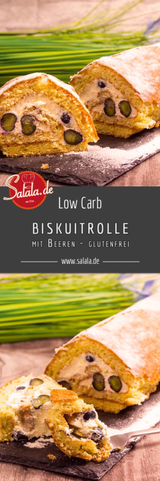 Biskuitrolle mit Heidelbeeren - low carb und glutenfrei • salala.de