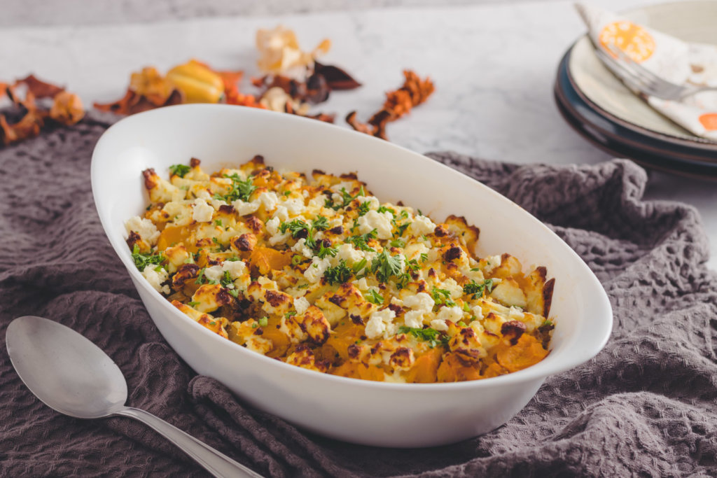 Kürbisgratin in einer Auflaufform