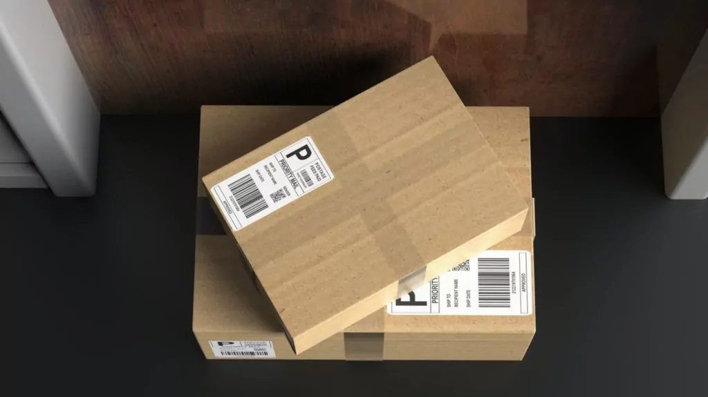 Parcels delivered, doorstep delivery concept. 3d illustration