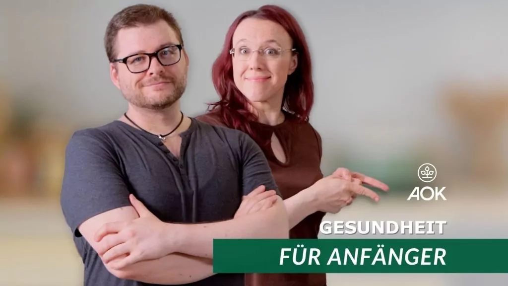 Vroni und Nico verweisen auf die Playlist der Gesundheit für Anfänger der AOK