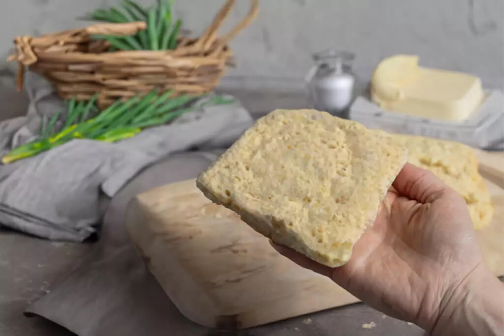 eine Scheibe 90 Sekunden Low Carb Brot in der Hand