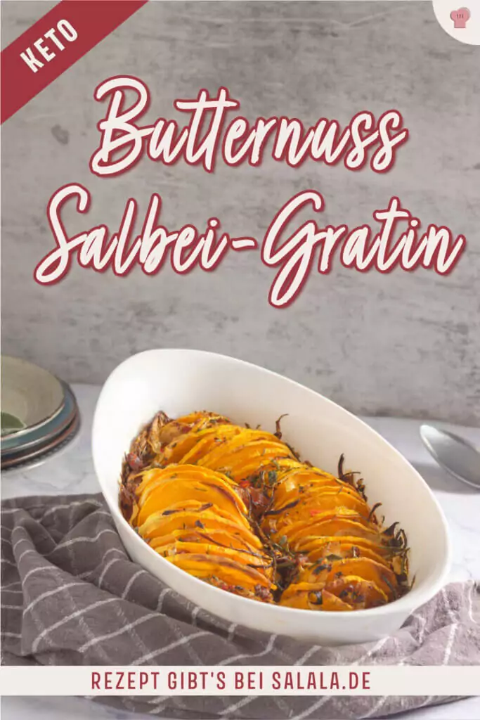 Low-Carb-Butternussk&uuml;rbis-Gratin, garniert mit frischem Rosmarin.